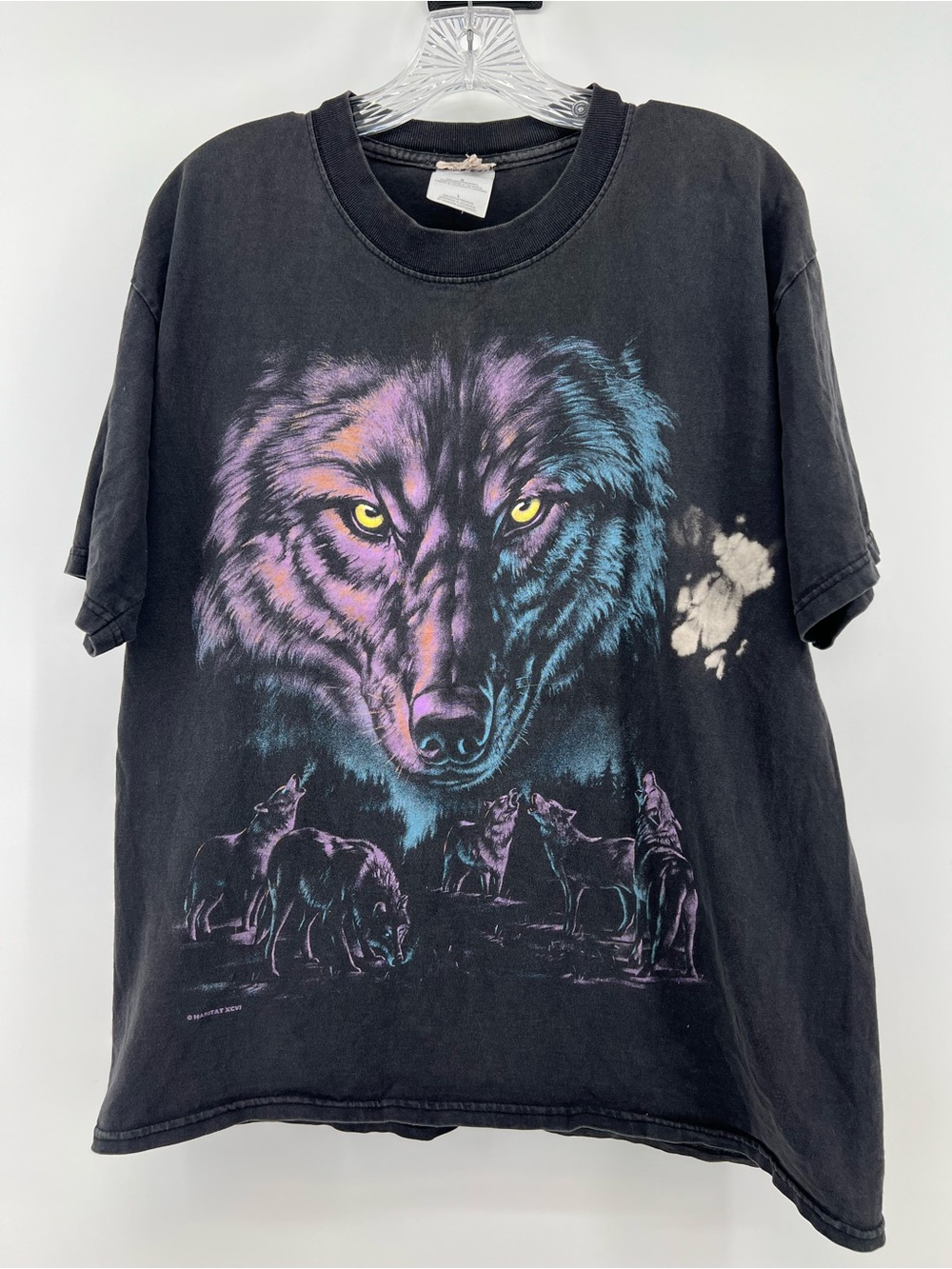 Vintage Habitat Wolves TShirt Mens Size L Black 1997 Wolfpack USA Nature 26 X 21
